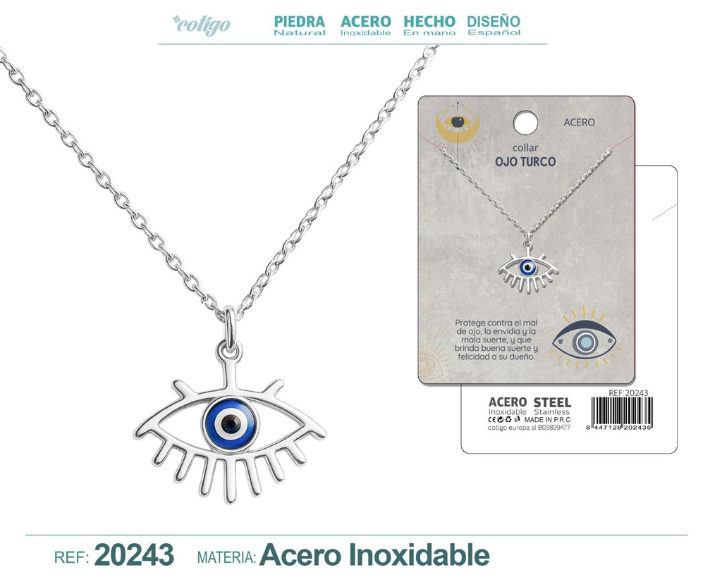 Collar Ojo turco de acero - Joyería de protección y amuletos