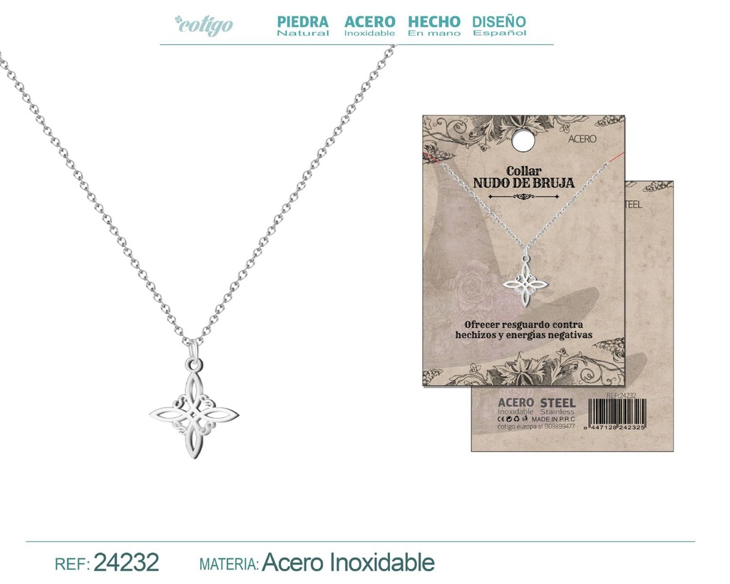 Colgante Nudo de Bruja de acero color plateado - Joyería de protección y amuletos