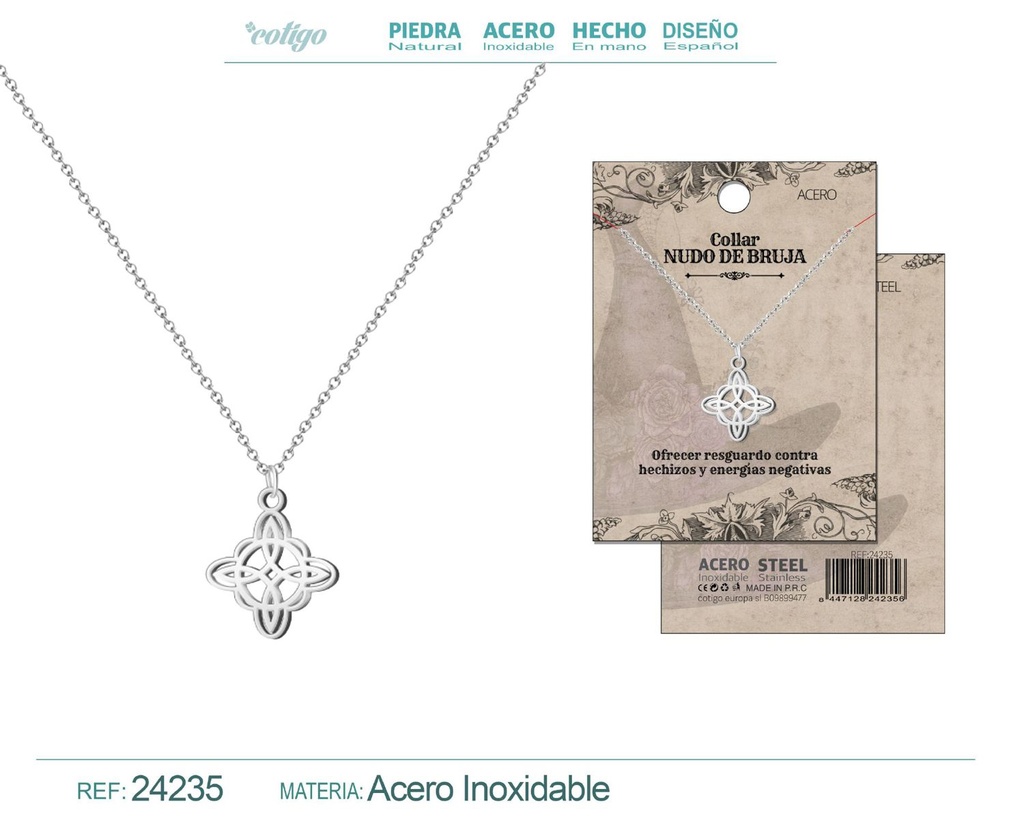 Colgante Nudo de Bruja de acero color plateado - Joyería de protección y amuletos