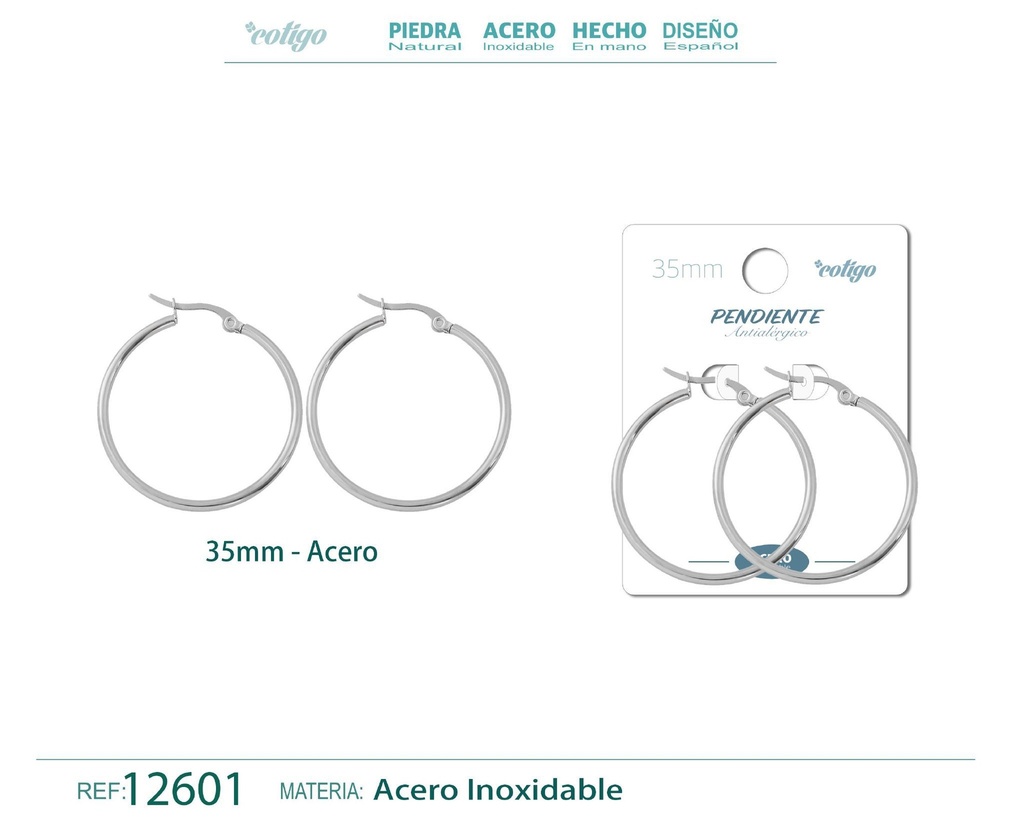 Pendiente aro de acero de 35 mm - Joyería de acero