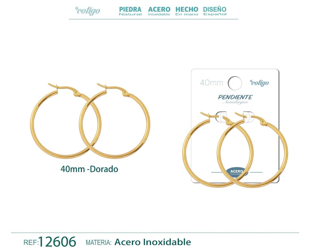 Pendiente aro de acero dorado de 40 mm - Joyería de acero