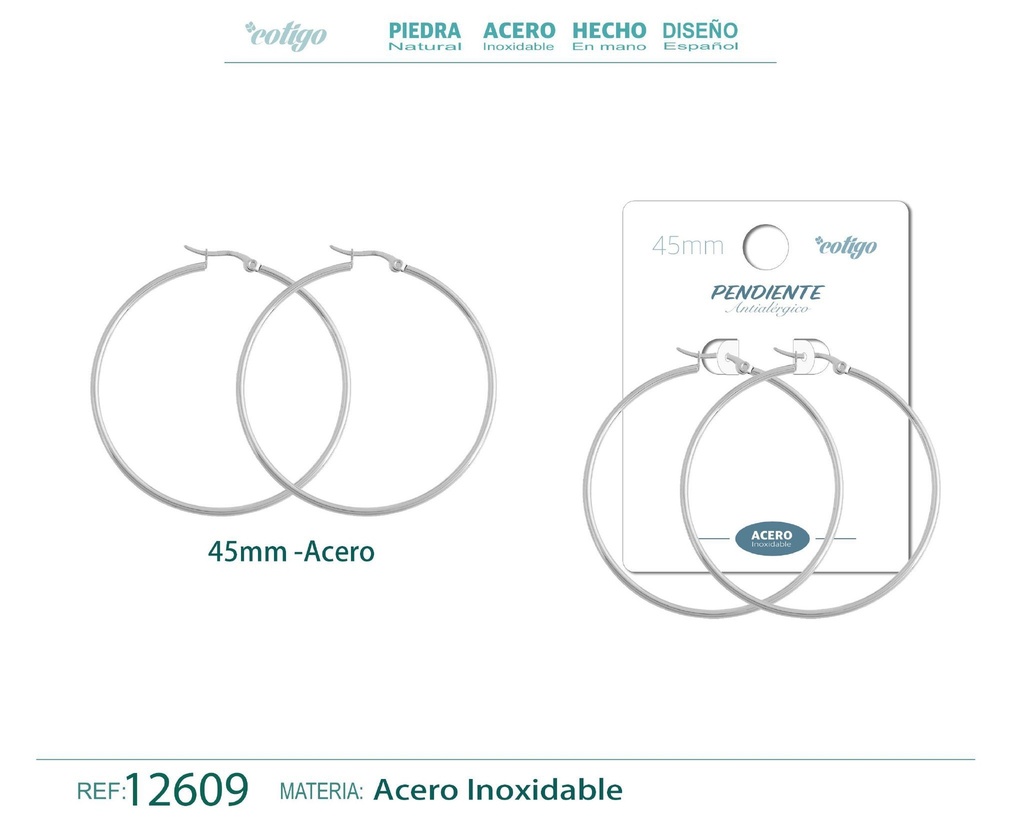 Pendiente aro de acero de 45 mm - Joyería de acero