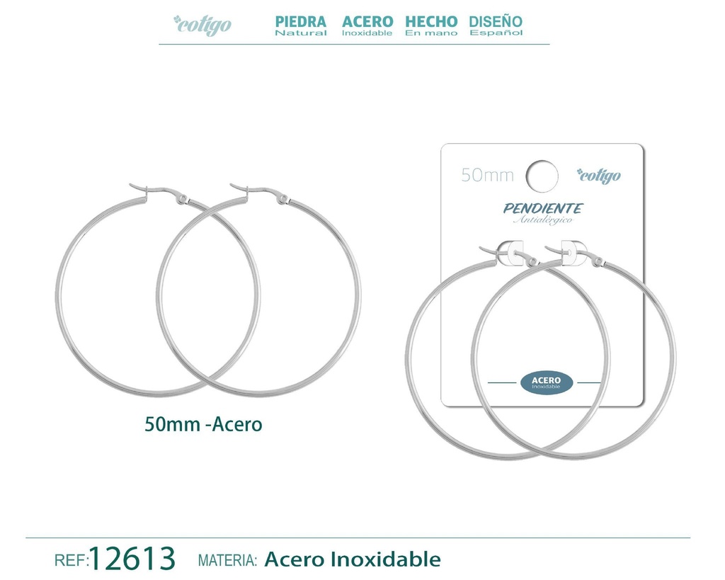 Pendiente aro de acero de 50 mm - Joyería de acero