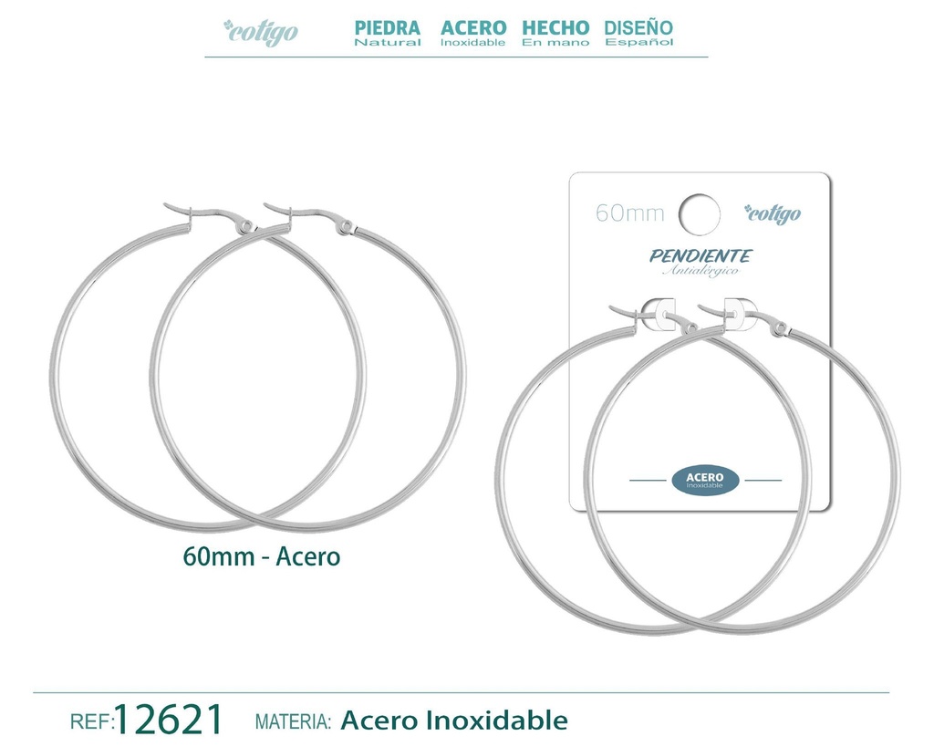 Pendiente aro de acero de 60 mm - Joyería de acero