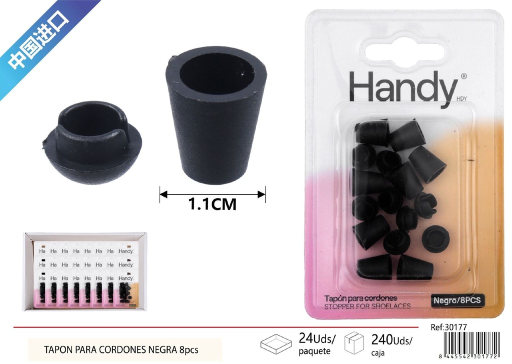 Tapones para cordones negros 8 unidades - Accesorios de jardinería y cordones