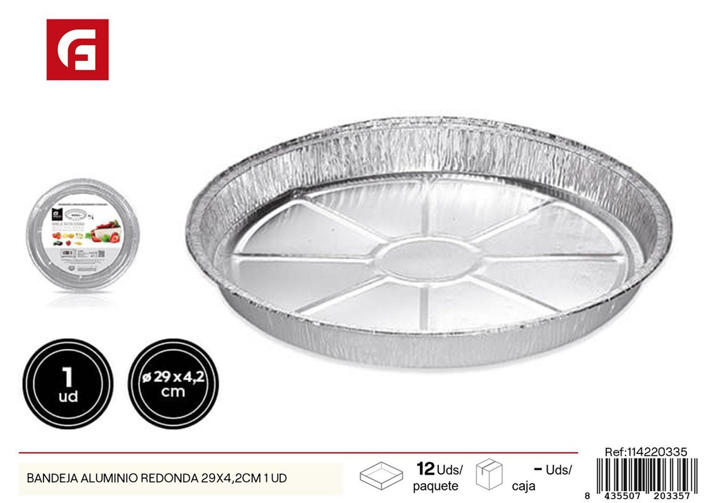 Bandeja aluminio redonda 29x4.2 cm 1 ud - Recipientes de aluminio desechables