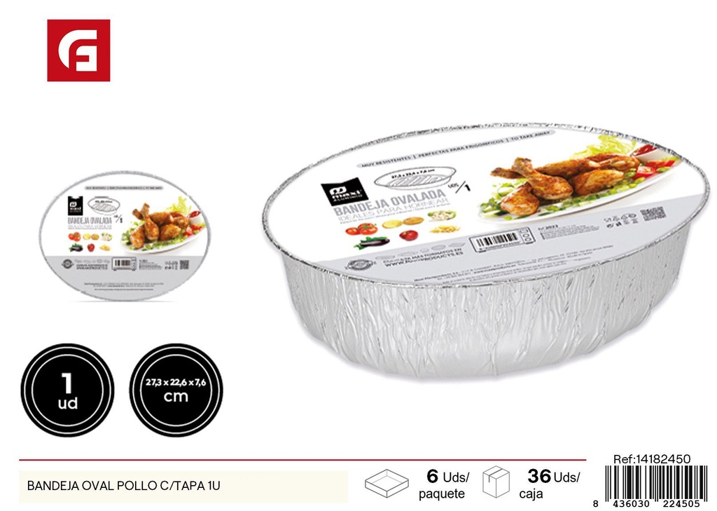 Bandeja ovalada para pollo con tapa 1 unidad - Utensilios desechables