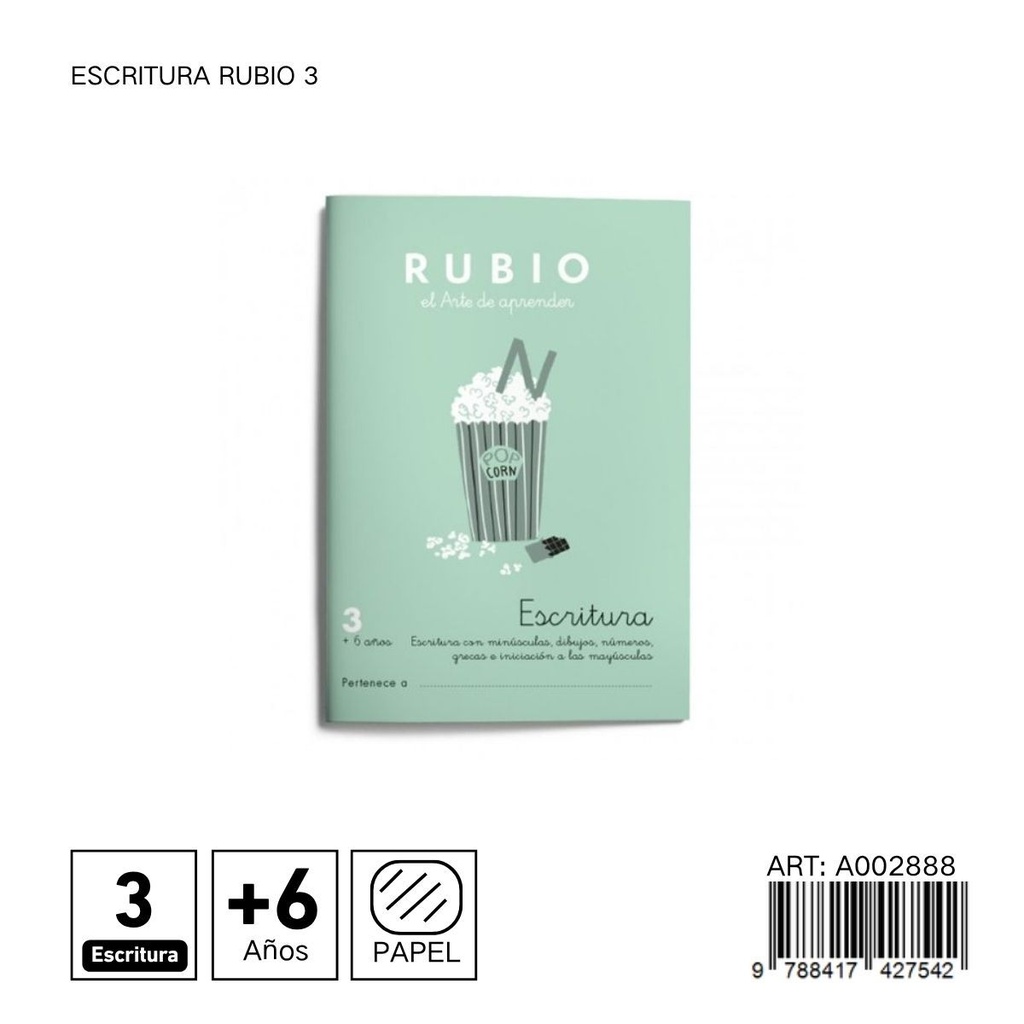 Escritura Rubio 3 - Cuaderno de práctica para escritura
