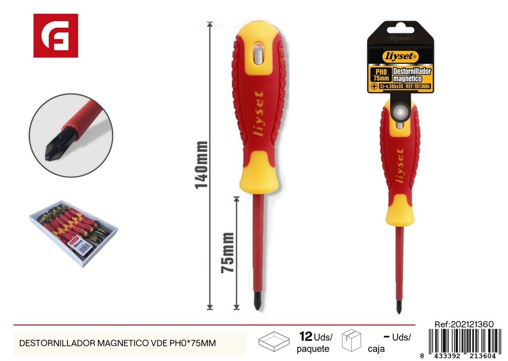 Destornillador magnético VDE PH0x75 mm - Herramientas para atornillar