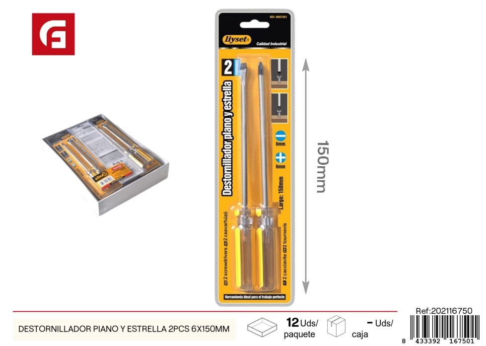 Kit de destornilladores piano y estrella 2 unidades 6x150 mm - Herramientas de ferretería