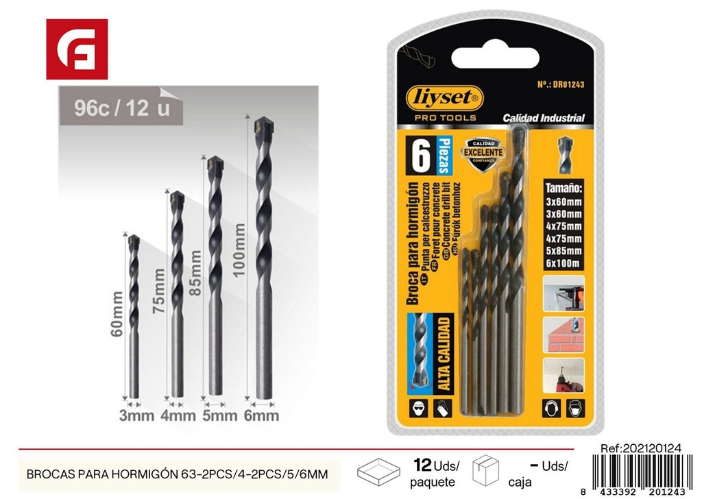  Brocas para hormigón 63-2 pcs / 4-2 pcs / 5/6 mm - Herramientas de perforación