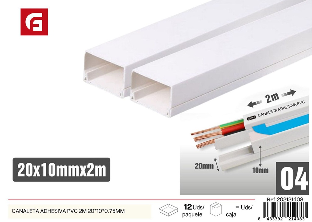 Canaleta adhesiva PVC 2m 20*10*0.75mm - Accesorios de ferretería y protección de esquinas