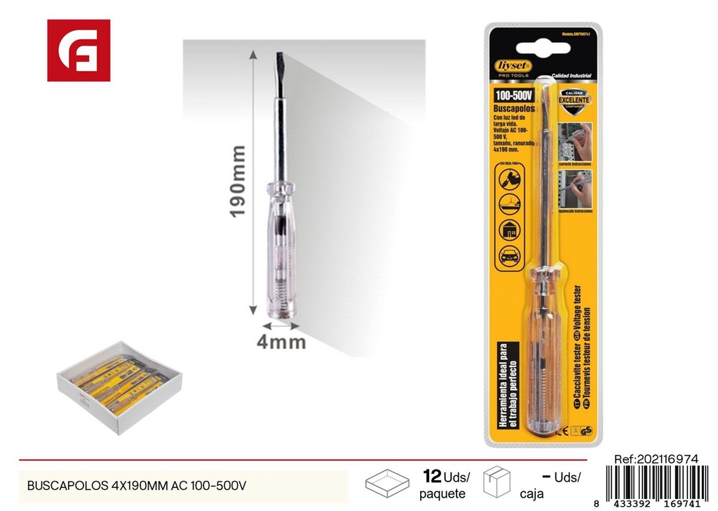 Buscapolos 4x190mm AC 100-500V - Accesorios de coche y multímetros