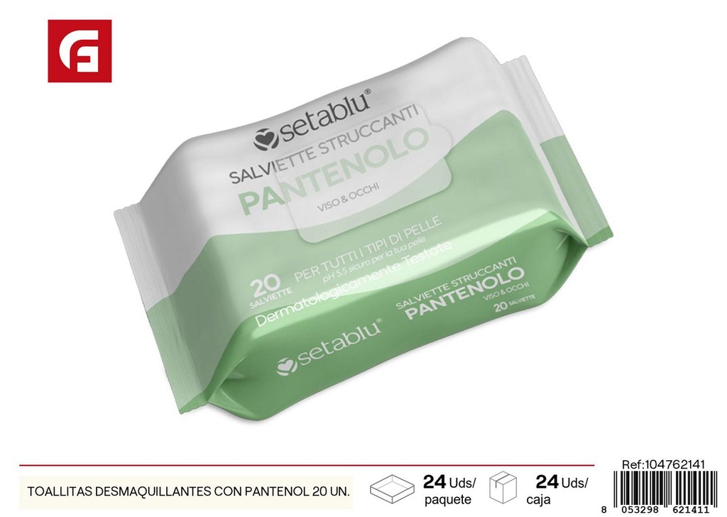 Toallitas desmaquillantes con pantenol 20 unidades - Productos de cuidado personal
