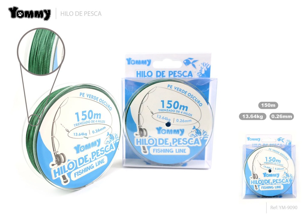 Hilo de Pesca Trenzado de 4 Hebras PE Verde Oscuro 0.26MM*150M - Accesorios para pesca