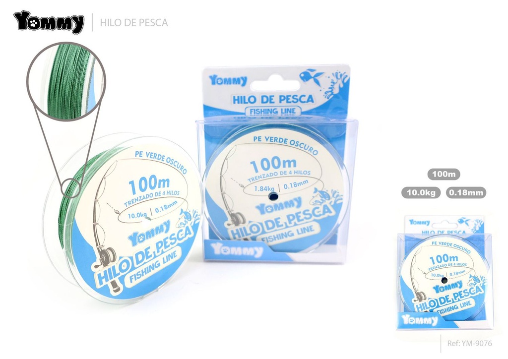 Hilo de Pesca Trenzado de 4 Hebras PE Verde Oscuro 0.18MM*100M - Accesorios para pesca