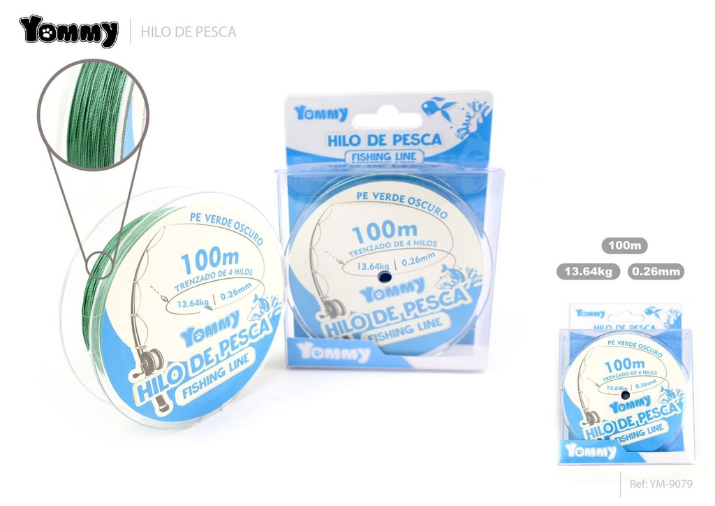 Hilo de Pesca Trenzado de 4 Hebras PE Verde Oscuro 0.26MM*100M - Accesorios para pesca