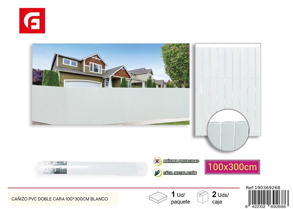 Cañizo PVC doble cara 100 x 300 cm blanco - Jardín y mallas