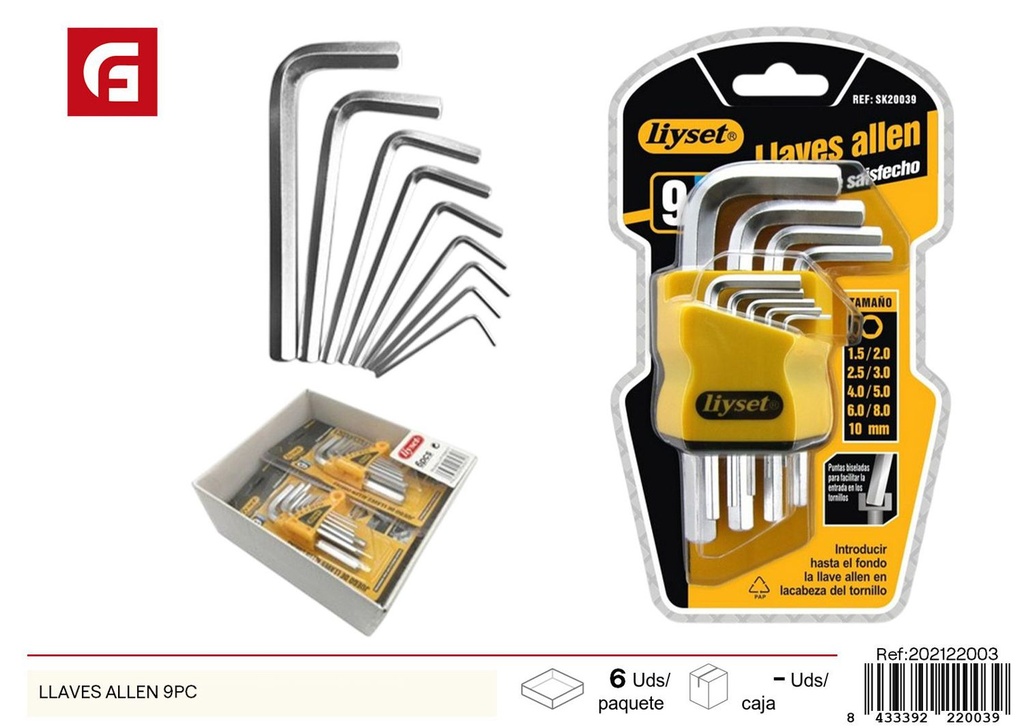 Kit de llaves Allen 9 piezas - Herramientas de ferretería