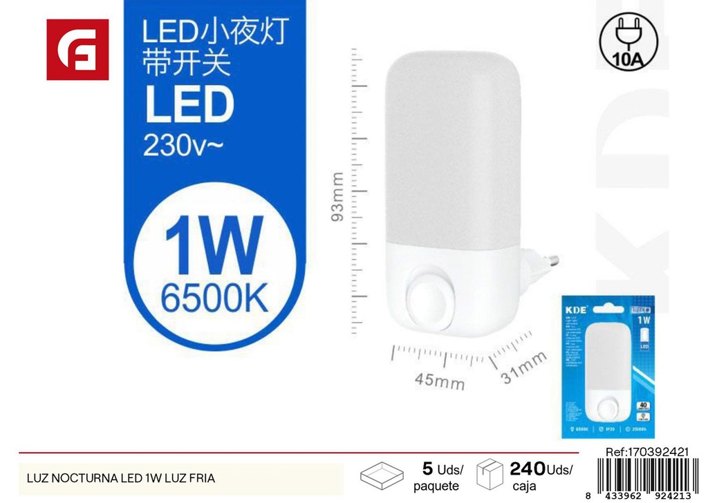 Luz nocturna LED 1W luz fría - Iluminación de ambiente