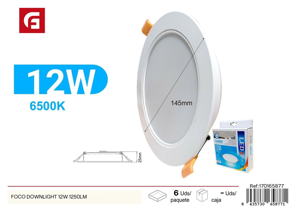 Foco downlight 12W 1250 lúmenes - Iluminación empotrada