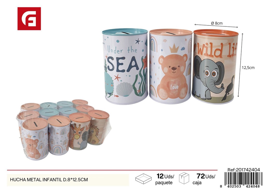 Hucha de metal infantil D. 8 * 12.5 cm - Ahorro
