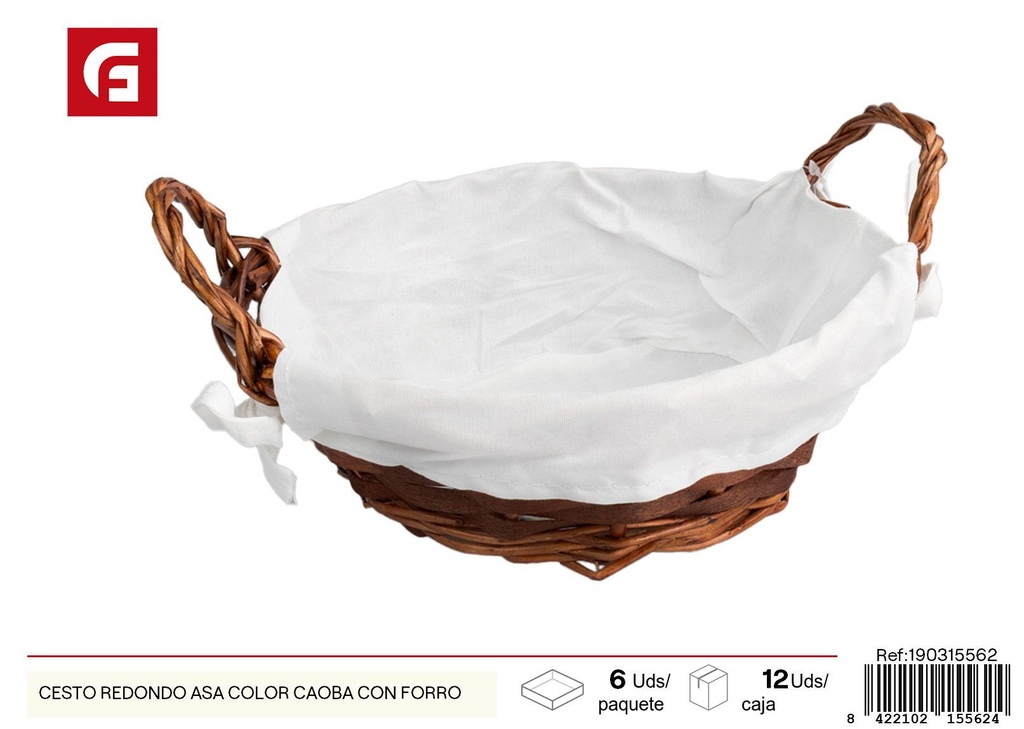 Cesto redondo color caoba con forro y asa - Accesorios de decoración y almacenamiento
