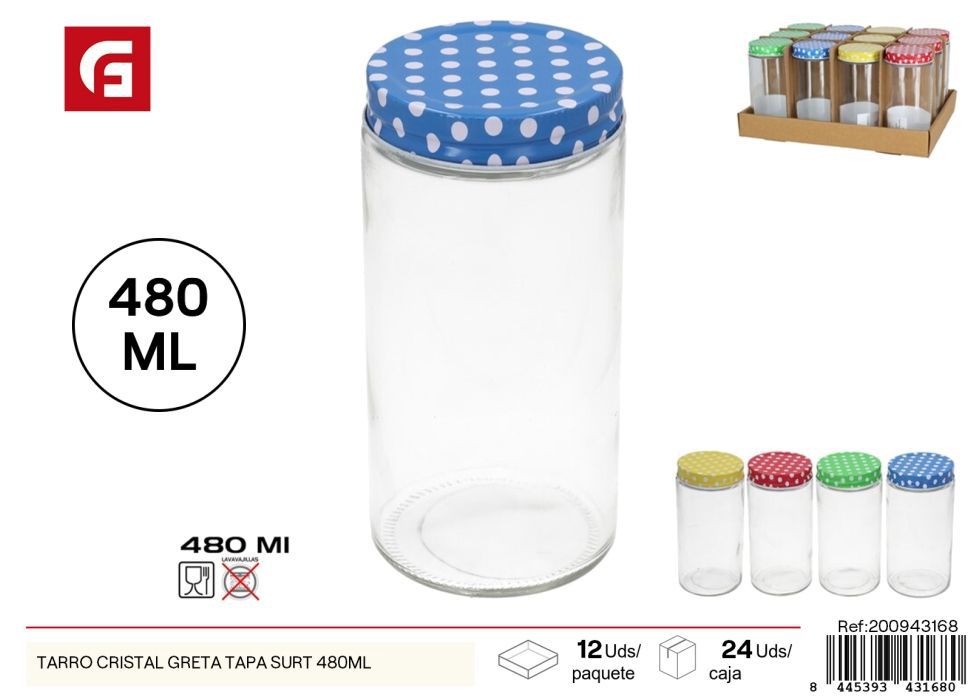 Tarro de cristal Greta con tapa surtido 480 ml - Botes de vidrio