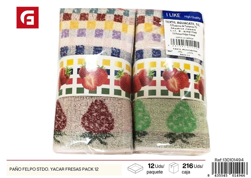 Paño de felpa con diseño de fresa - Accesorios de limpieza, pack de 12