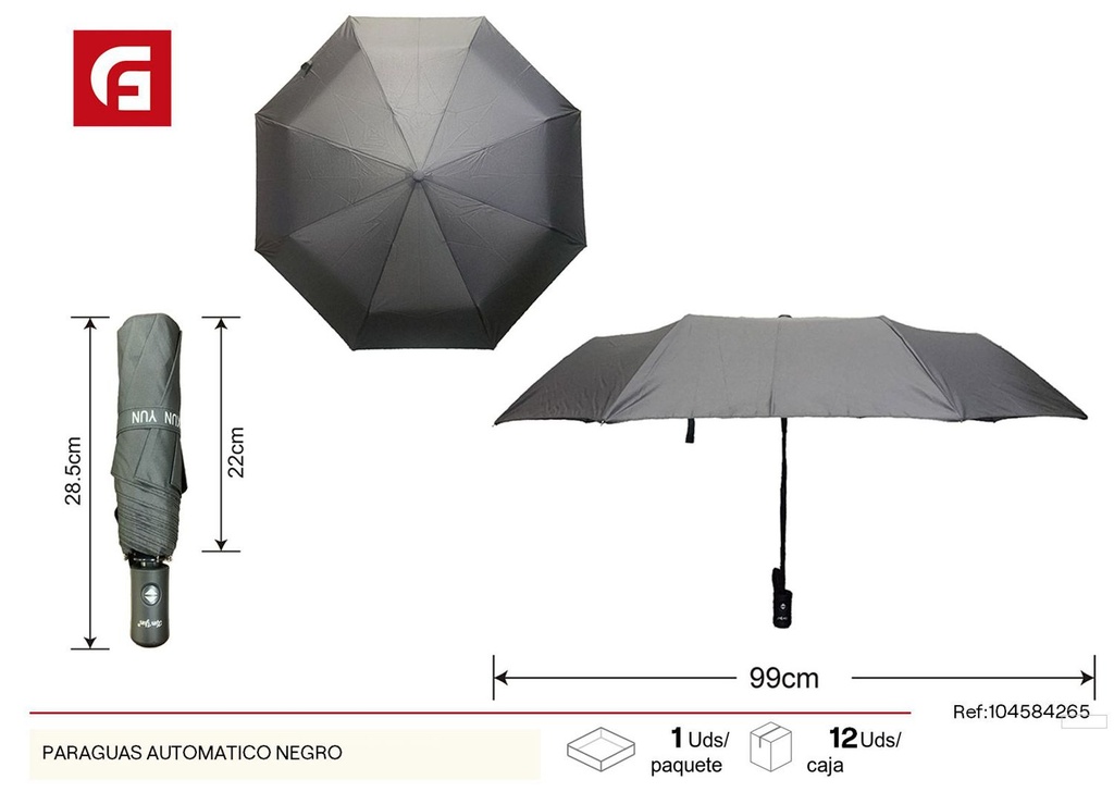 Paraguas automático corto con estampado negro - Artículos de lluvia