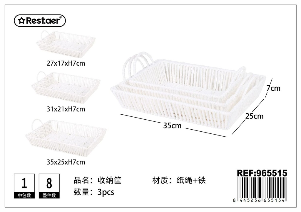 Cesta de almacenamiento de papel trenzado (blanca) - 3 piezas - Organización del hogar