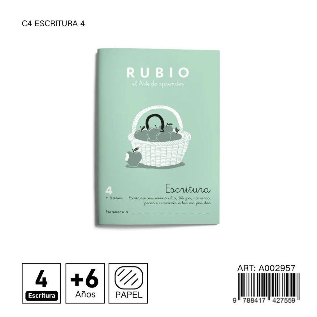 Cuaderno RUBIO escritura 4 C4 - Habilidades de escritura para niños
