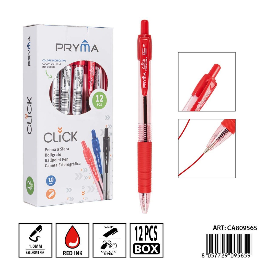 Bolígrafo retráctil rojo PRYMA 1mm - Herramienta de escritura