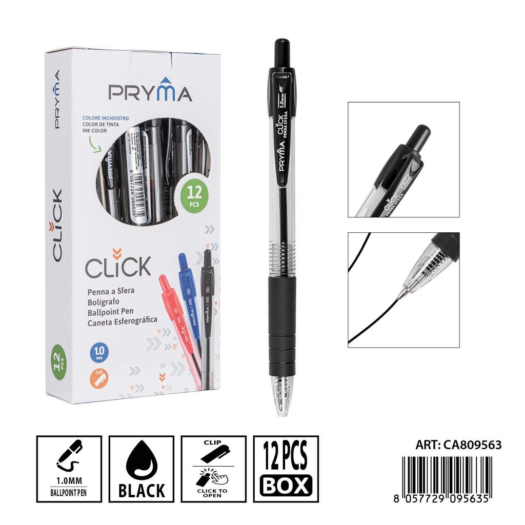 Bolígrafo retráctil negro PRYMA 1mm - Herramienta de escritura