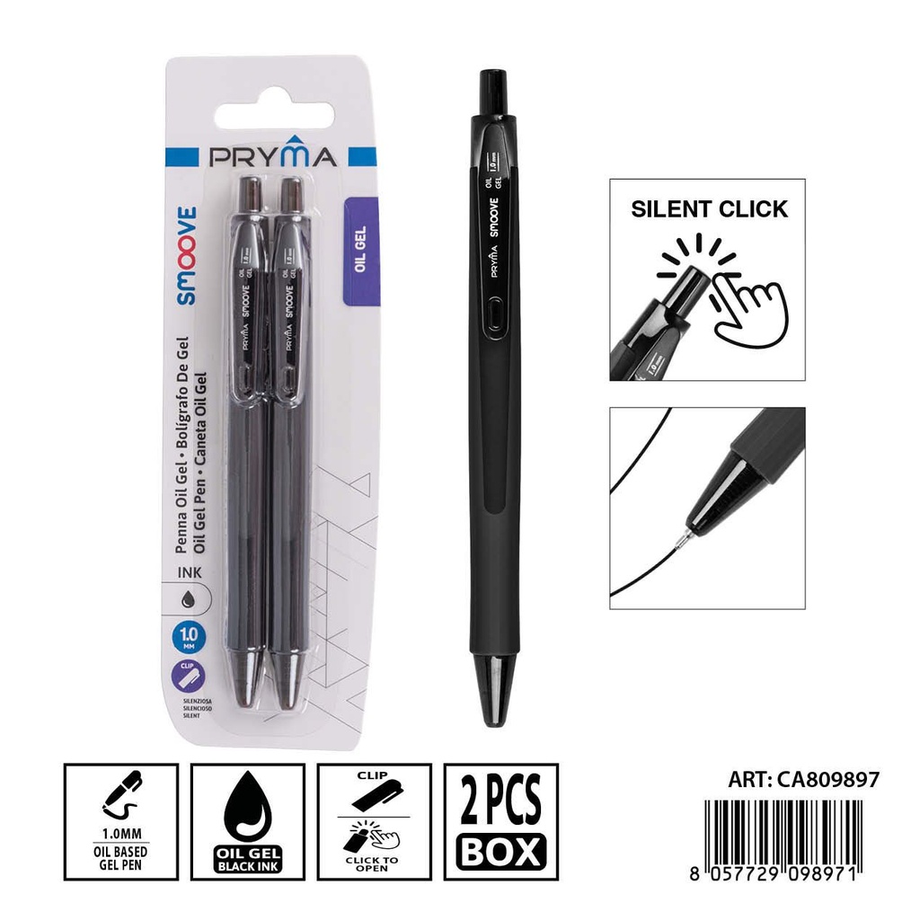 Bolígrafo silenciador negro PRYMA 1mm 2pzs - Escritura silenciosa y cómoda