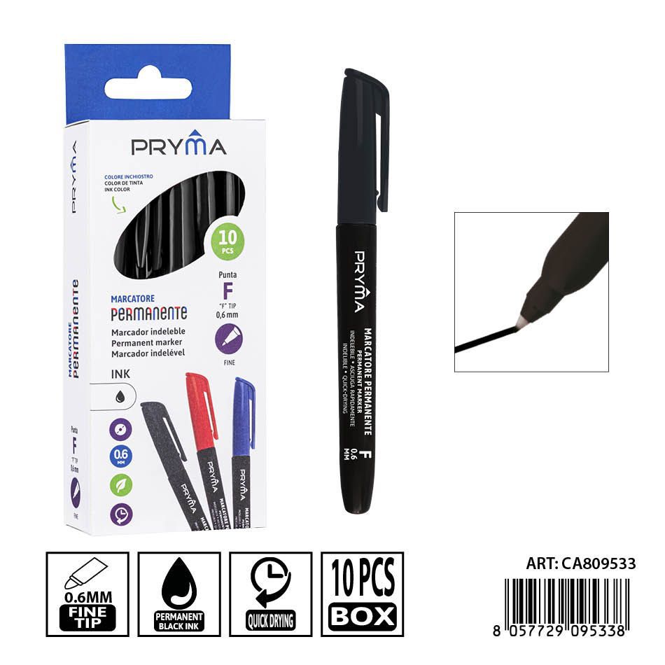 Marcador permanente negro 0.6mm PRYMA - Herramienta de escritura confiable