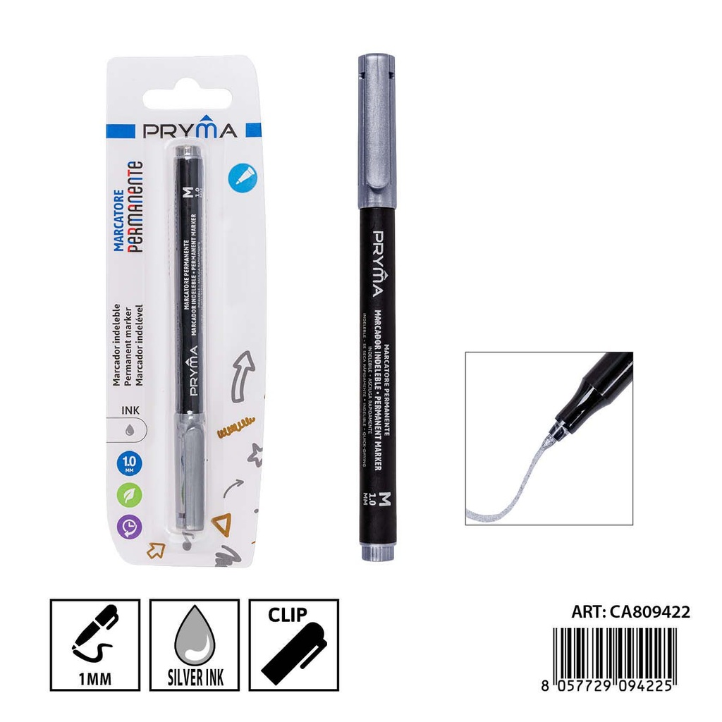 Marcador permanente plateado 1.0mm PRYMA - Escritura detallada y brillante
