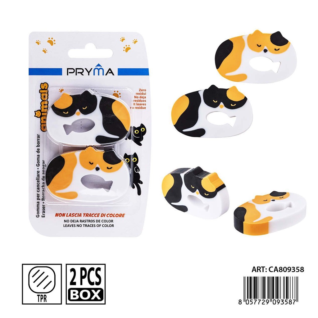 Goma de borrar en forma de gato 2 piezas 6x3.9x1.2 cm - Papelería escolar
