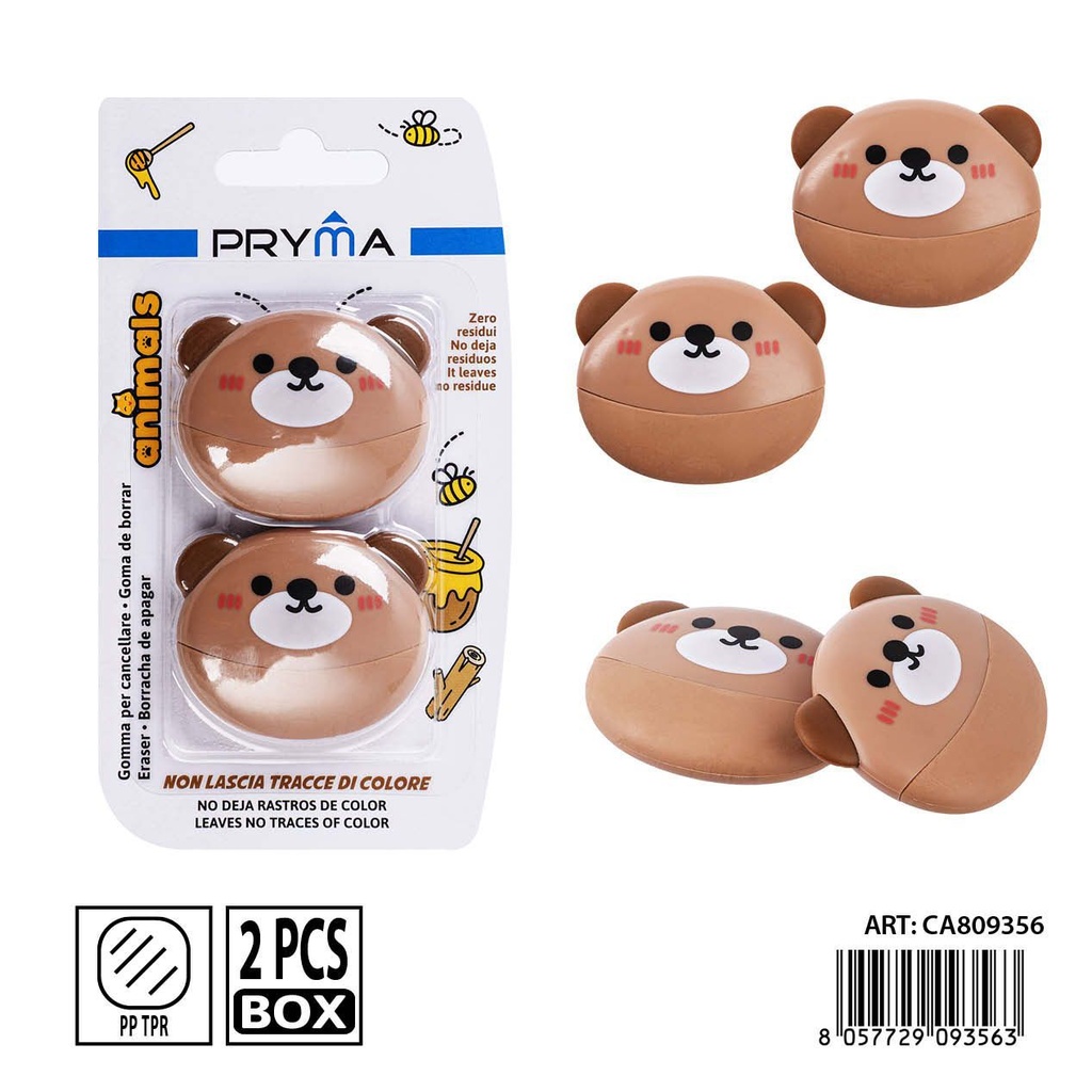 Goma de borrar en forma de oso 2 piezas 4.7x3.9x1.3 cm - Papelería escolar