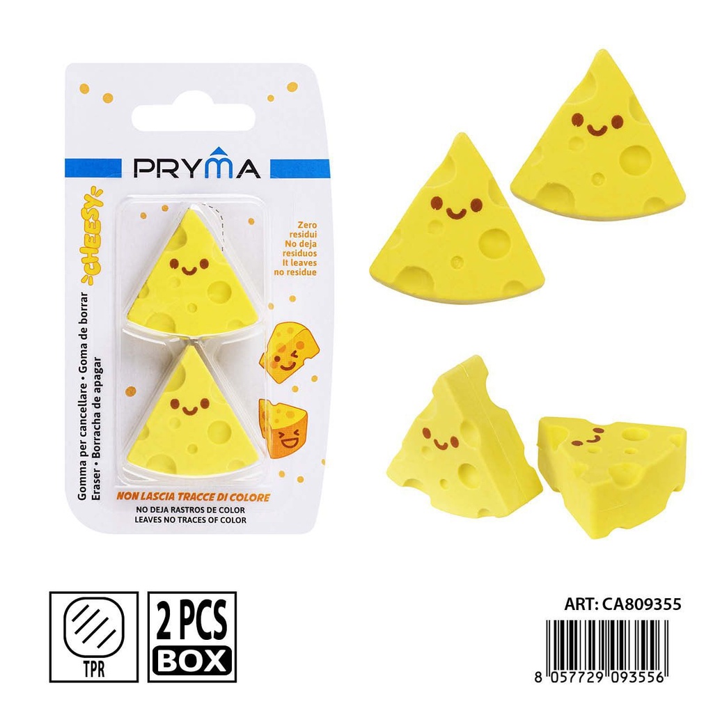 Goma de borrar en forma de queso 2 piezas 3.5x3.5x1.5 cm - Papelería escolar