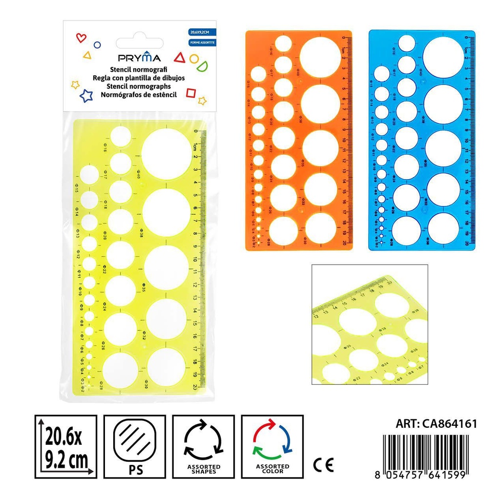 Regla para dibujar círculos 20.6x9.2 cm - Papelería escolar