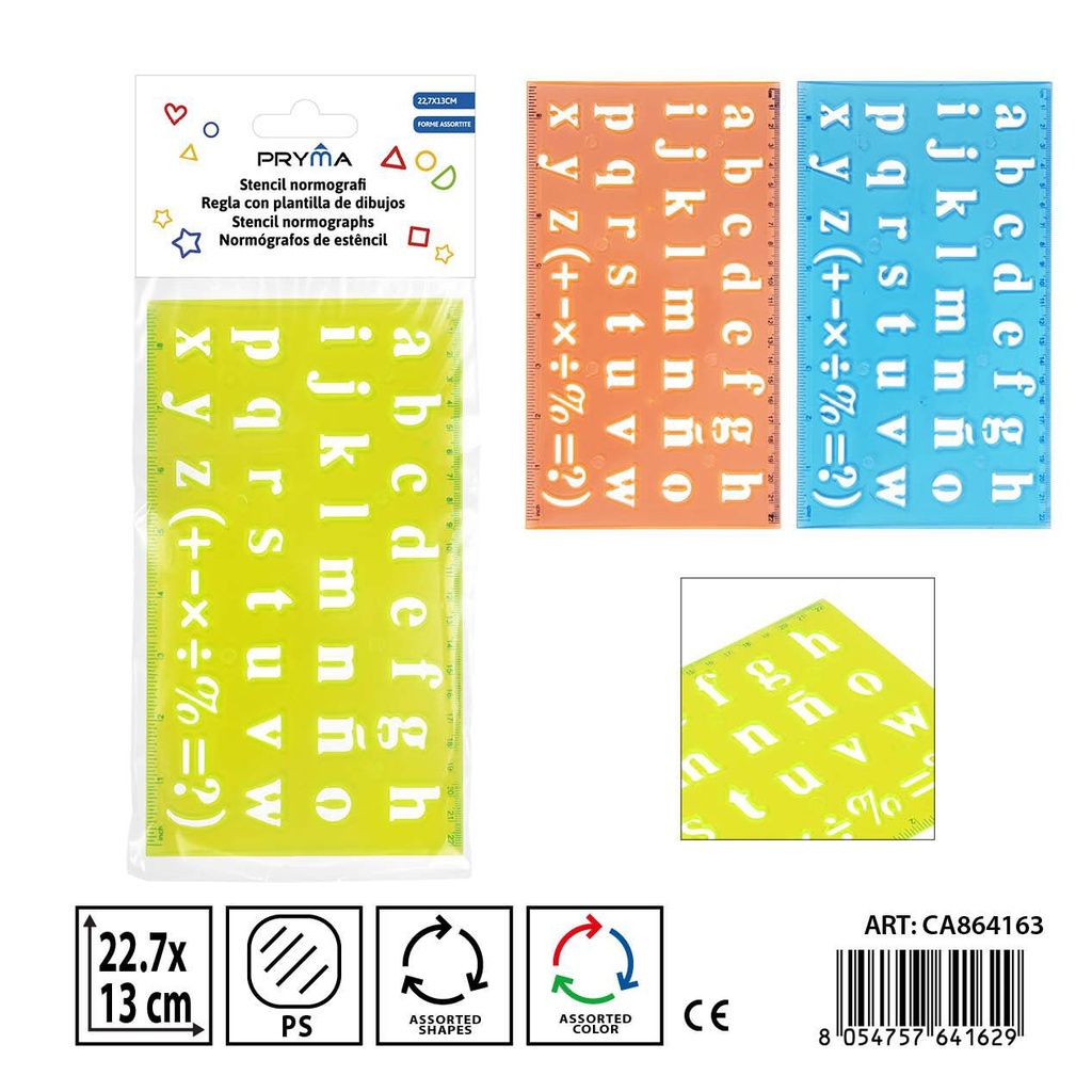 Regla con plantilla de letras 22.7x13 cm - Papelería escolar