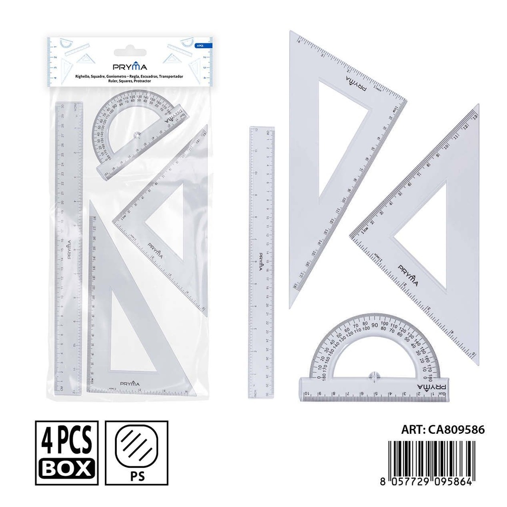 Set de regla de 30 cm con escuadra y transportador - Papelería escolar