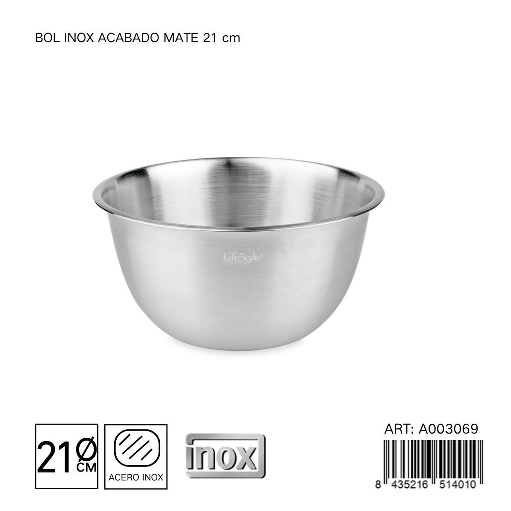 Bol inox acabado mate de 21 cm - Cocina