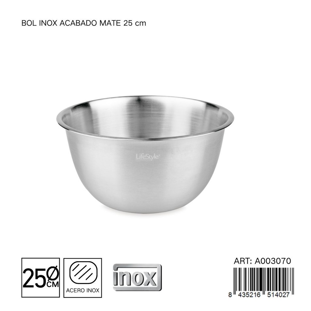 Bol inox acabado mate de 25 cm - Cocina