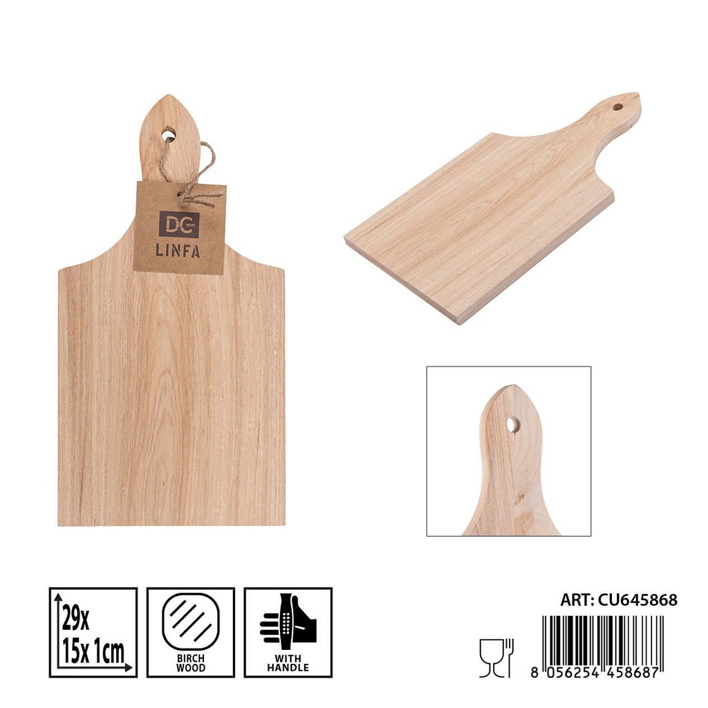Tabla de cortar de madera de abedul con asa 29x15x1 cm - Accesorios de cocina