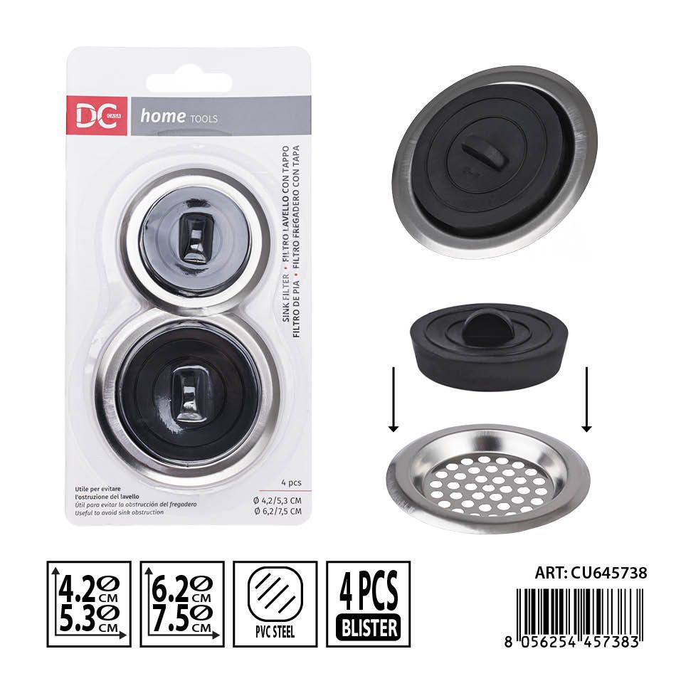 Set de desagüe para fregadero 4 piezas DC CASA con filtro y tapa - Accesorios de cocina