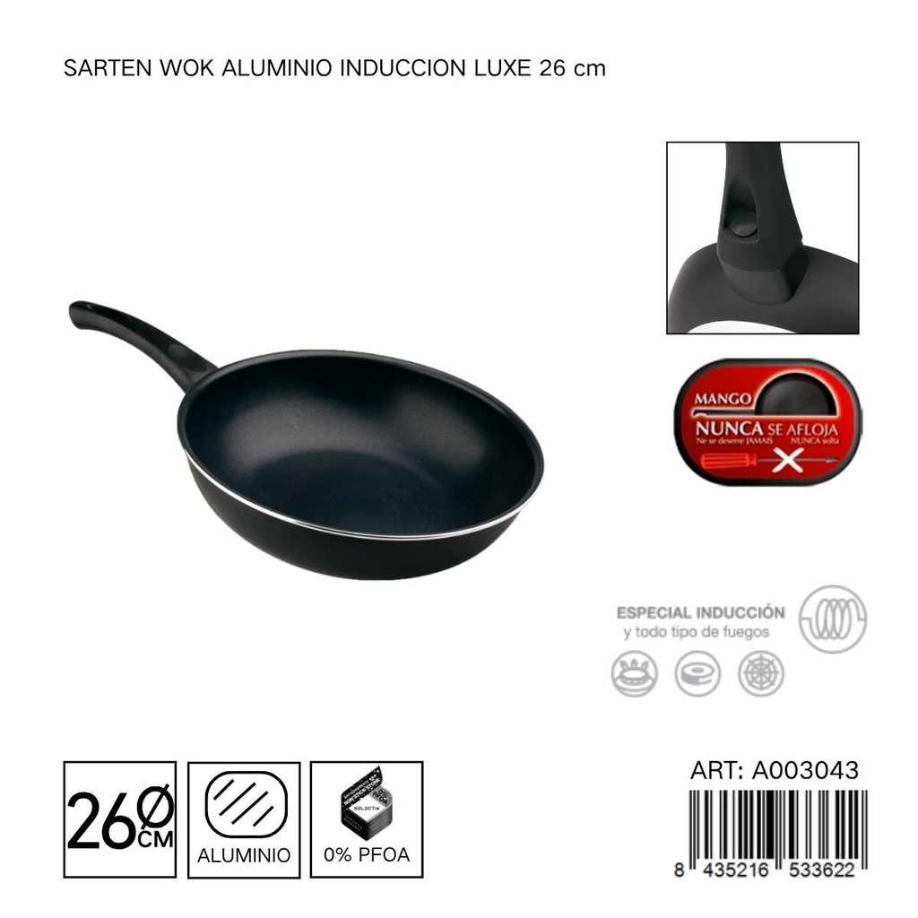 Sartén Wok de aluminio inducción luxe 26 cm - Utensilios de cocina y sartén wok