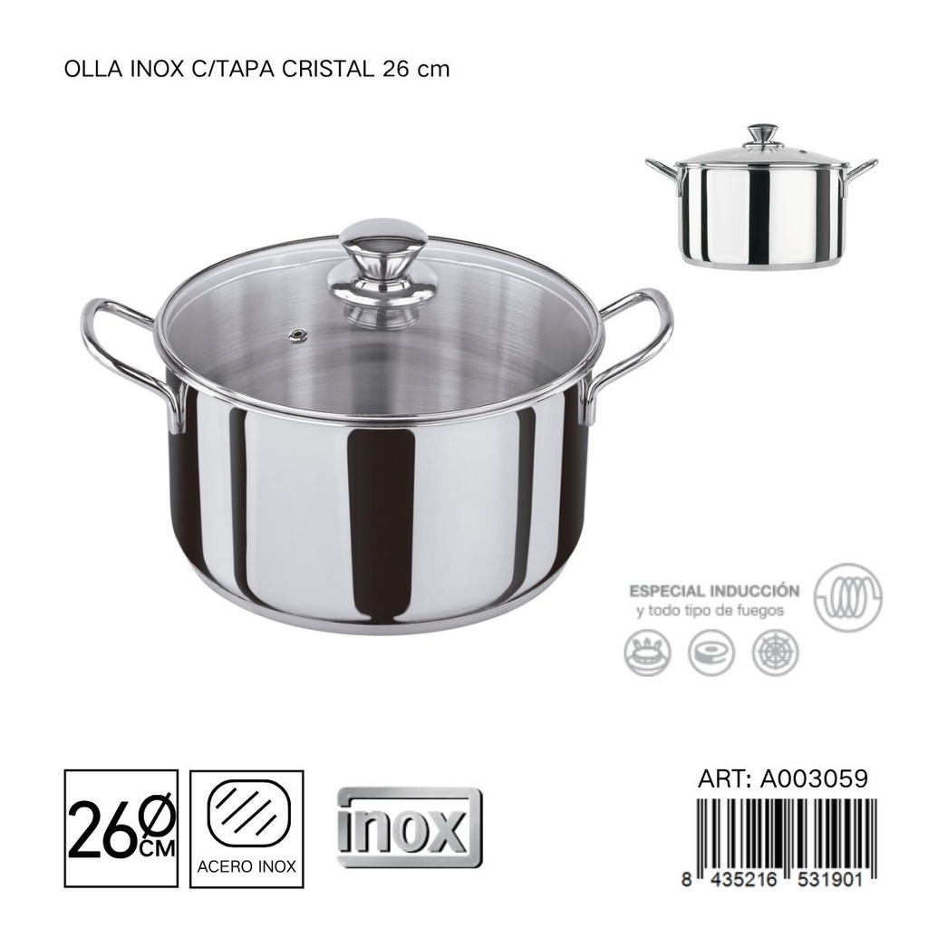 Olla de acero inoxidable con tapa 26 cm - Utensilios de cocina