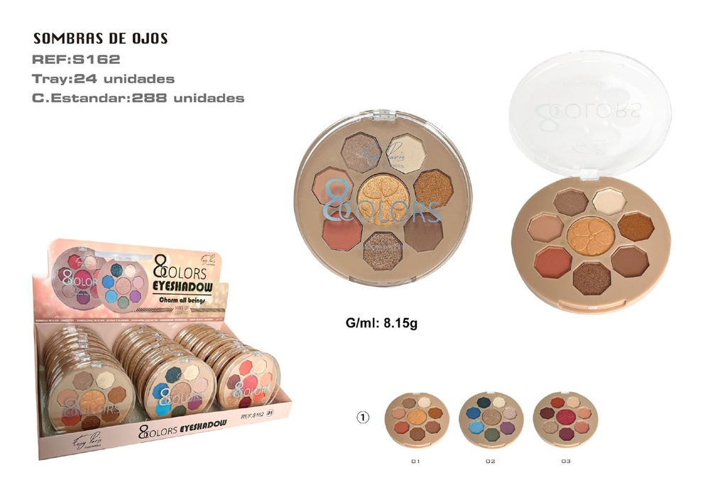 Sombra de ojos 8 colores 24/U - Paleta de sombras para un maquillaje perfecto